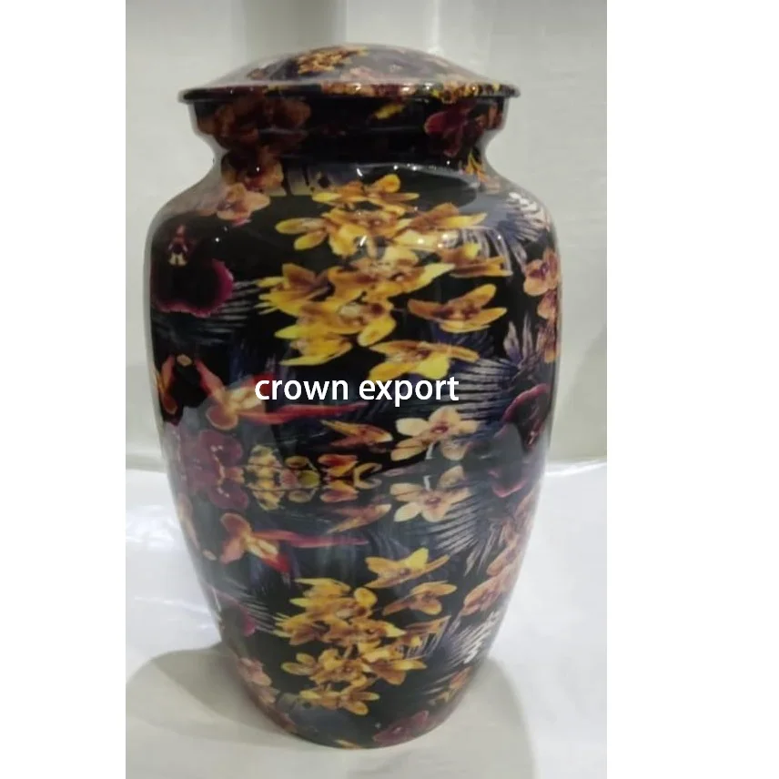 Multicolor with Glossy Look in Aluminium Metal Cremation in all Size with Multiple Printed Option for Funeral Urns Designs