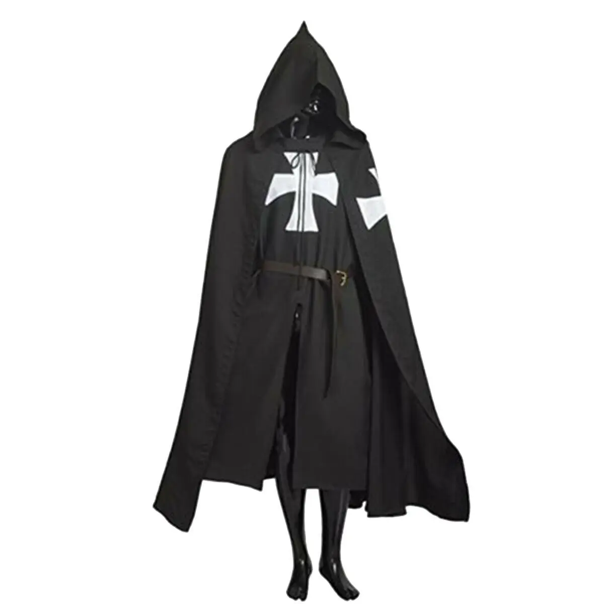 Medieval Hooded Cloak Templar Knight Cross Capes Robe Halloween Costume Cosplay