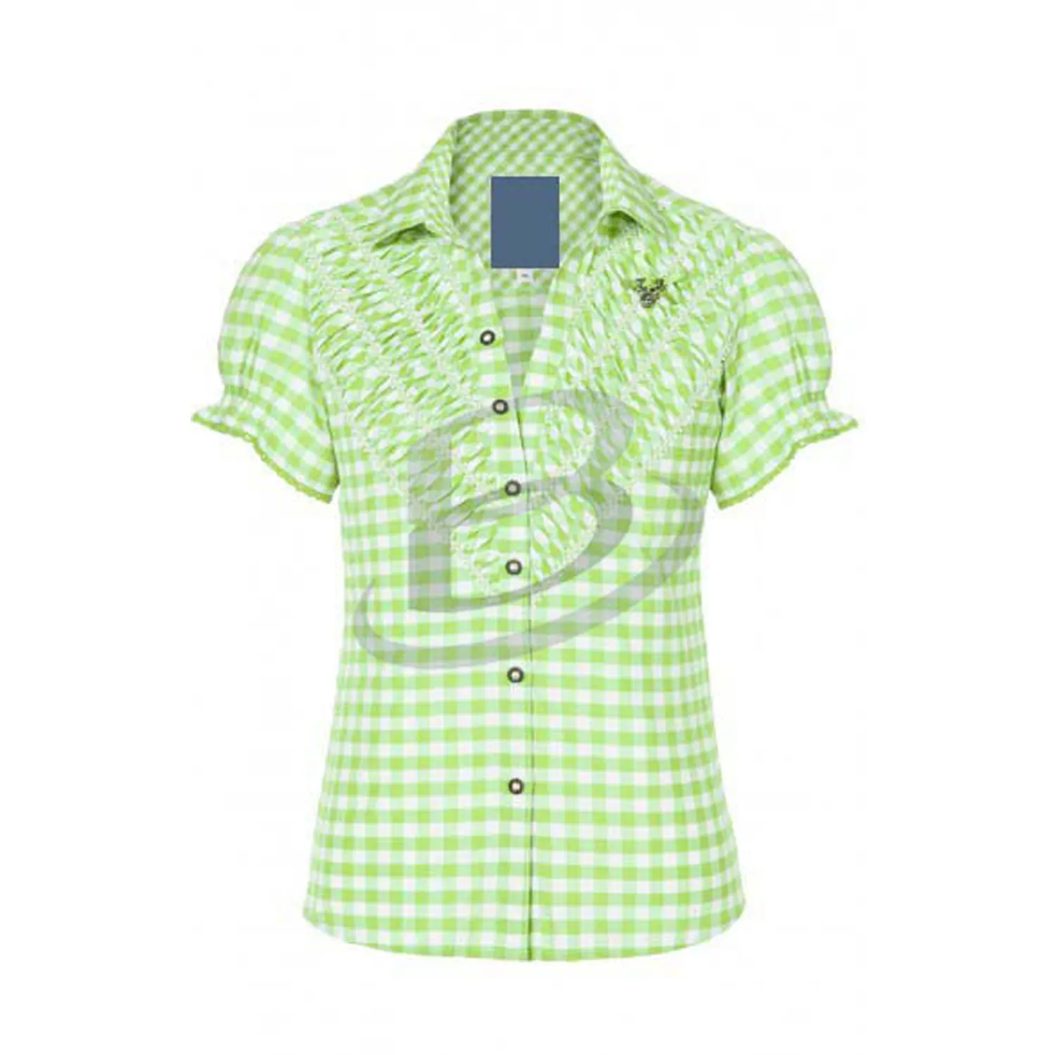 Ladies Green White Checked Shirt Blouse Cowgirl Fancy Dress Costume Outfit Blouses & Tops for Women Short Plain Dyed 100% Cotton