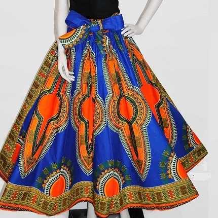 African Dashiki Hippie High Waist Skater Flared Pleated mini Skirt Dress Dress maxi can Skirts African women fashion wholesale