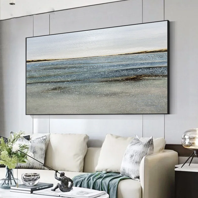 Современная Абстрактная синяя картина ручной работы белые настенные украшения на холсте для гостиной спальни 20X3 9 дюймов/50x100см