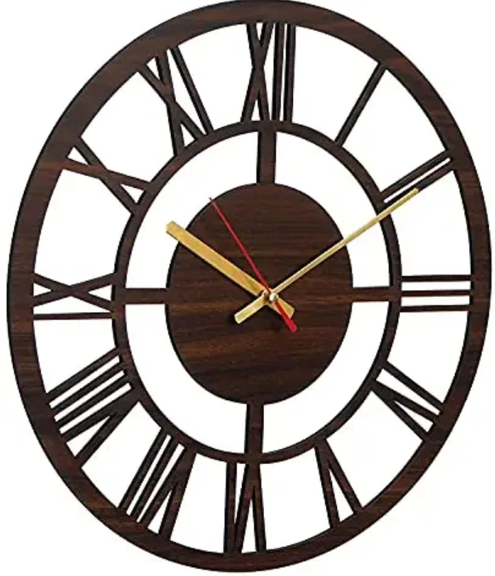 Roman Wheel Wooden Silent Movement Wall Clock To Decorate Room Walls High Quality Natural Wooden Wall Clock Hot Selling