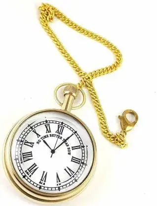 Handmade Golden Antique Solid Brass Roman Style Dial Gandhi Watch Pocket Watch with Long Chain  Valentine day CHLW001