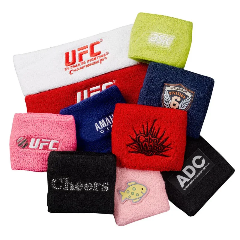 Custom logo sports embroidered sweatbands sweat terry wristband