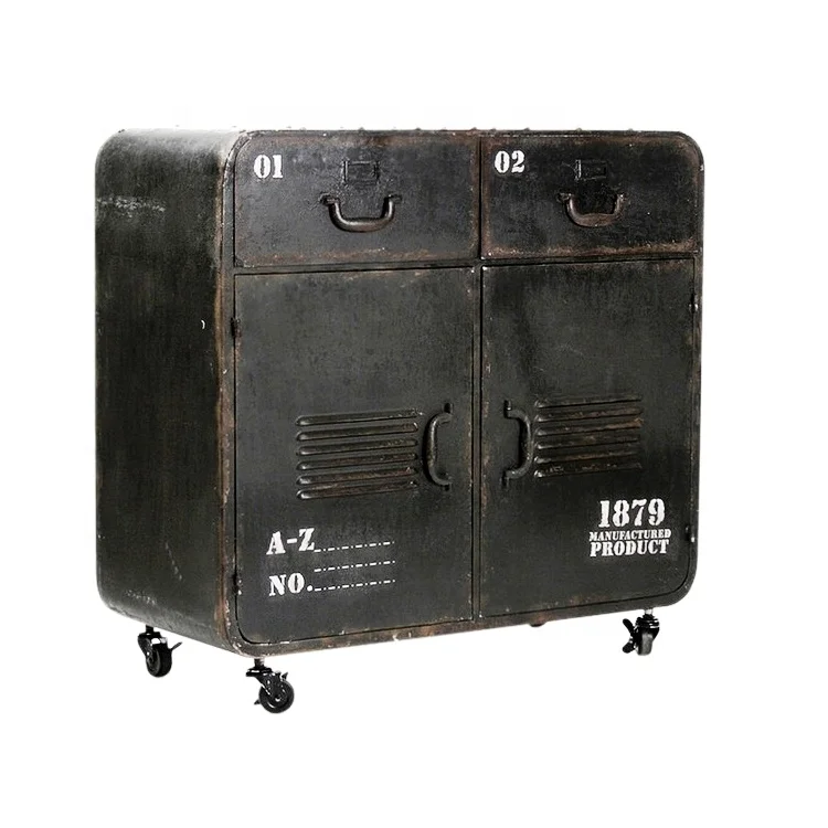 Modern Industrial-Style Chest of Drawers Iron Storage Cabinet with Wheels for Home Living Room Antiqued-Aesthetics Furniture