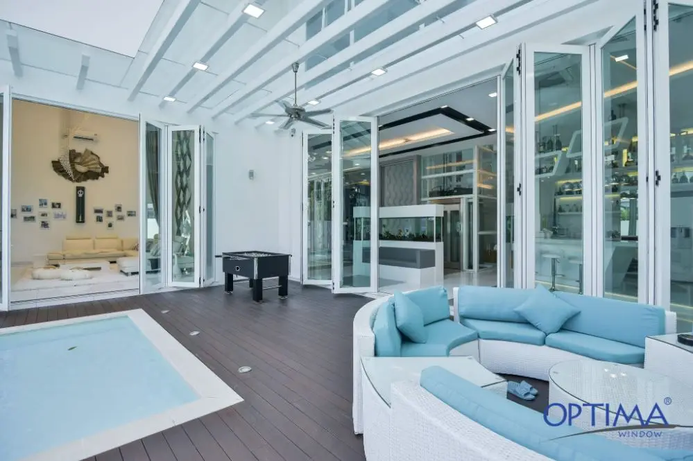 High End Residential Laminated Glass Folding Metal Steel Frame Internal Bifold Large Laminated Glass Door For Patio