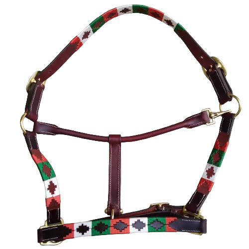 High Quality Polo Leather Horse Halter thread knitted design/LEATHER HORSE HALTER WITH THREAD KNITTED BRASS HARDWARE