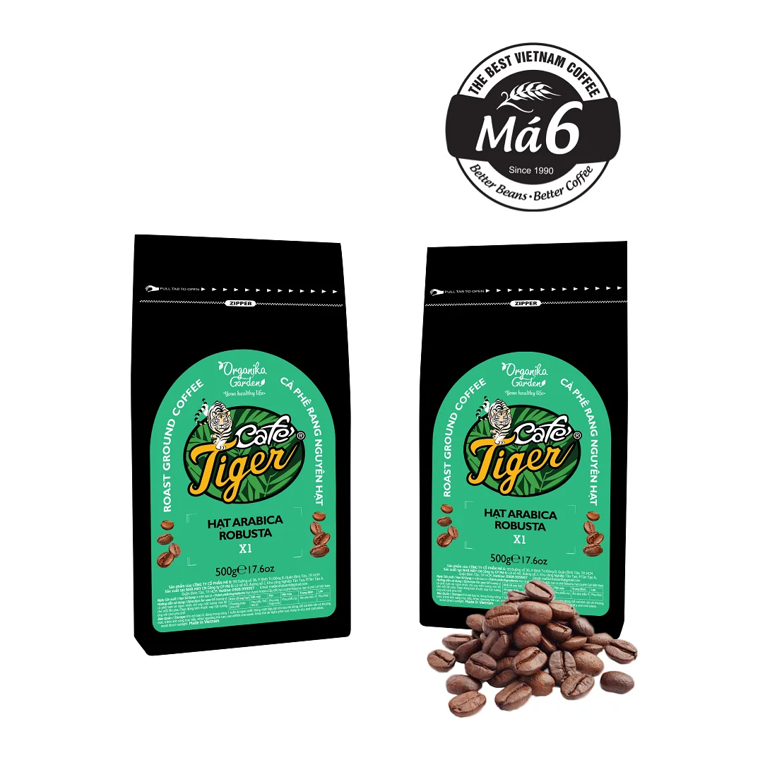 Vietnam Premium Quality MEDIUM ROAST Sugar-Free Bag Packaging CAFE TIGER - ARABICA ROBUSTA - WHOLE BEAN