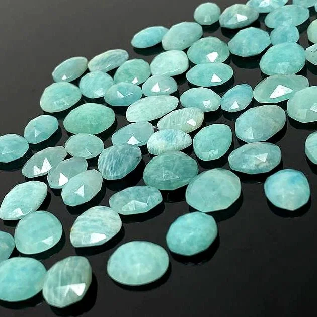 Natural Amazonite polished Loose Uneven shape faceted rose cut cabochon Flat Back Gemstone