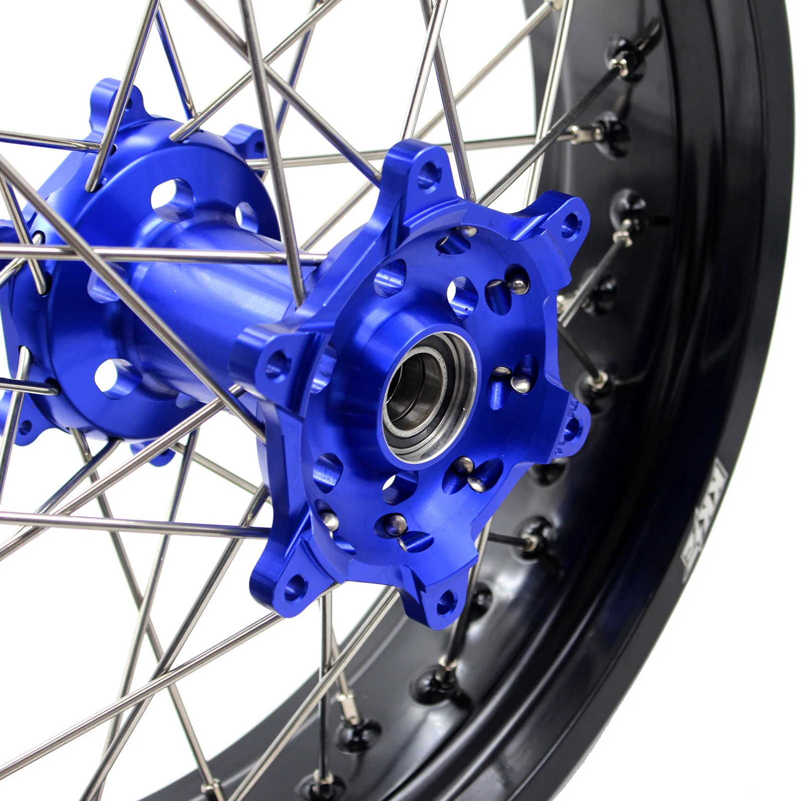 KKE Supermoto Wheels Rims Set Fit for YAMAHA YZ125 YZ250 1999-2022 YZ250F YZ450F WR250F WR450F YZ250X 2022 Blue Hub Black Rim