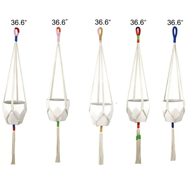 5 Pack Color Handmade Cotton Rope Macrame Plant Hanger Flower Pots Or Basket Hanging Planter Holder for Decorations 5 PCS Hooks