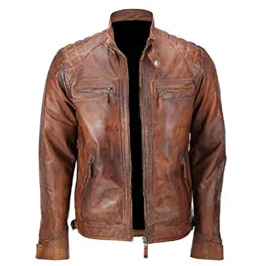 Mens Distressed Brown Classic Diamond Mixed Color Genuine Leather Workout Racing Motorbike Driving Safety Jacket For Men 2021