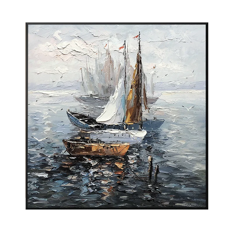 Современная роскошная картина маслом, Расписанная вручную, в скандинавском стиле, морской корабль, украшение, вход 20*20 дюймов