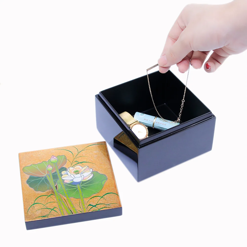 
Luxury Design Hand Painted Black Lacquer Box Finish Wooden Box 1pcs Different Size Small Lacquered Case 