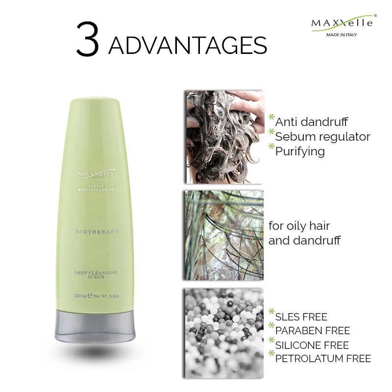 Made in Italy Anti-Dandruff Hair Scrub  for  free of SLES, Paraben, Silicone, Petrolatum 200ml