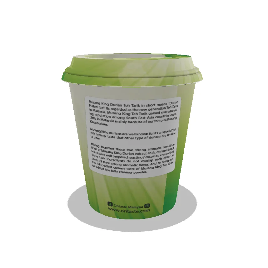 
Take Away Sweet Fruit Flavor Milk Tea Cup 3 in 1 lnstant Premix Teh Tarik Musang King Durian Milk Tea Oritaste 