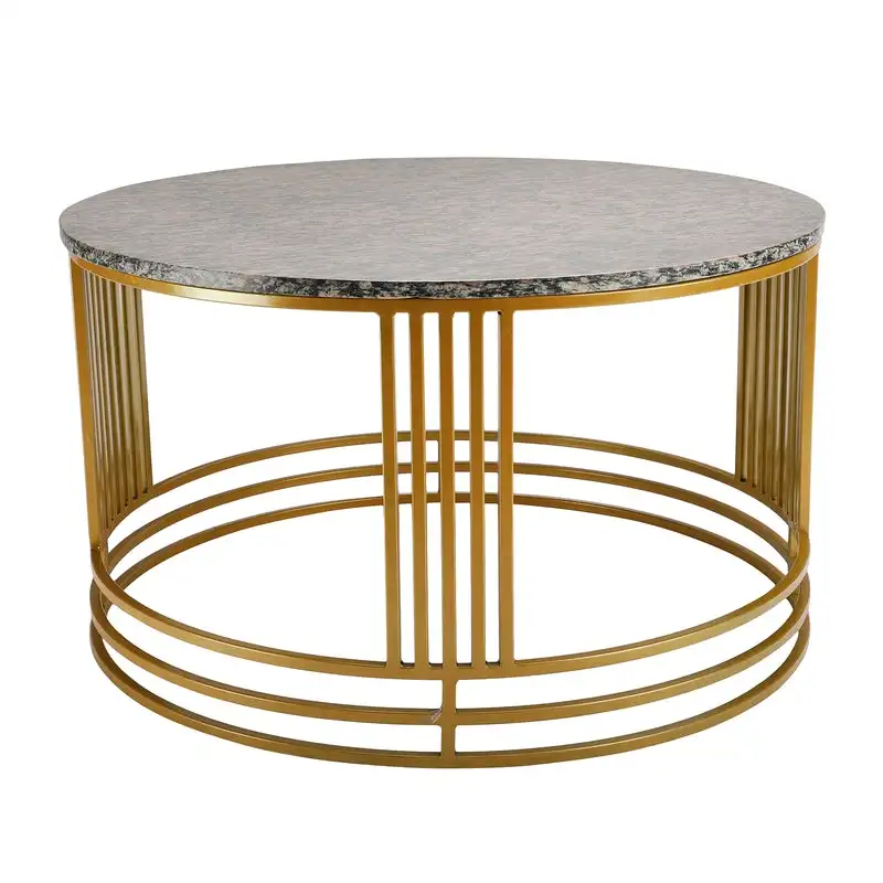 Modern Contemporary Large Coffee Table with Black Marble Top and Golden Frame Home Decor by Indian Manufacturer