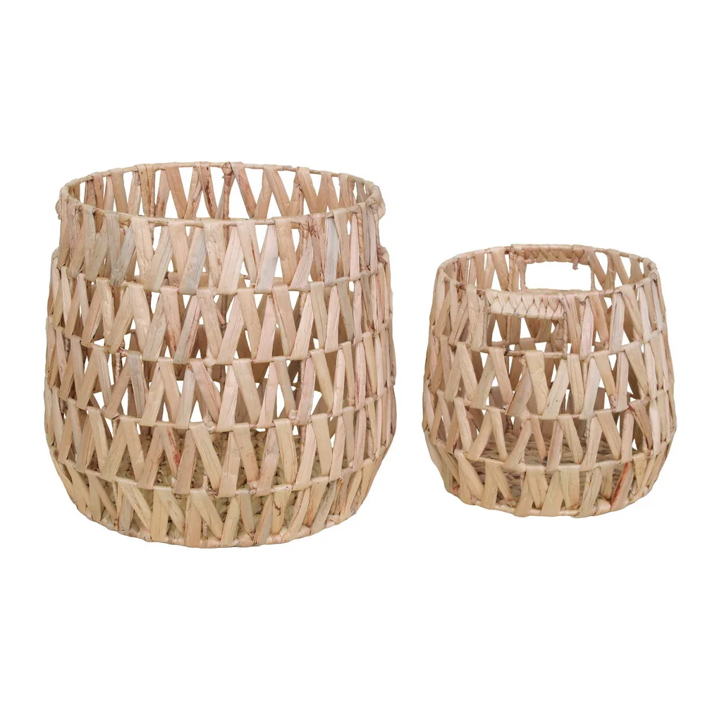 ODM Handmade Eco-Friendly Water Hyacinth Storage Basket New Style Vintage Folding Lid Hand Woven