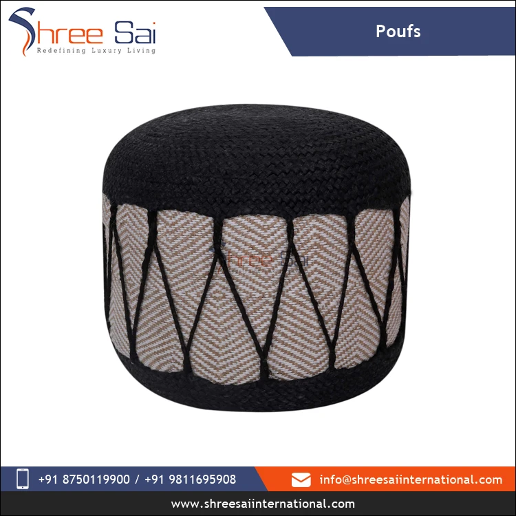 Indoor & Outdoor Usage Polystyrene Balls Filling 45x45x40 cm Hand Made Pure Jute Poufs