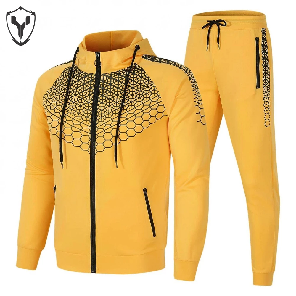 Yellow And Black Fully Sublimation Custom Logo Team Name Label Printed High Quality Polyester Cotton Casual Winter Tracksuit Men