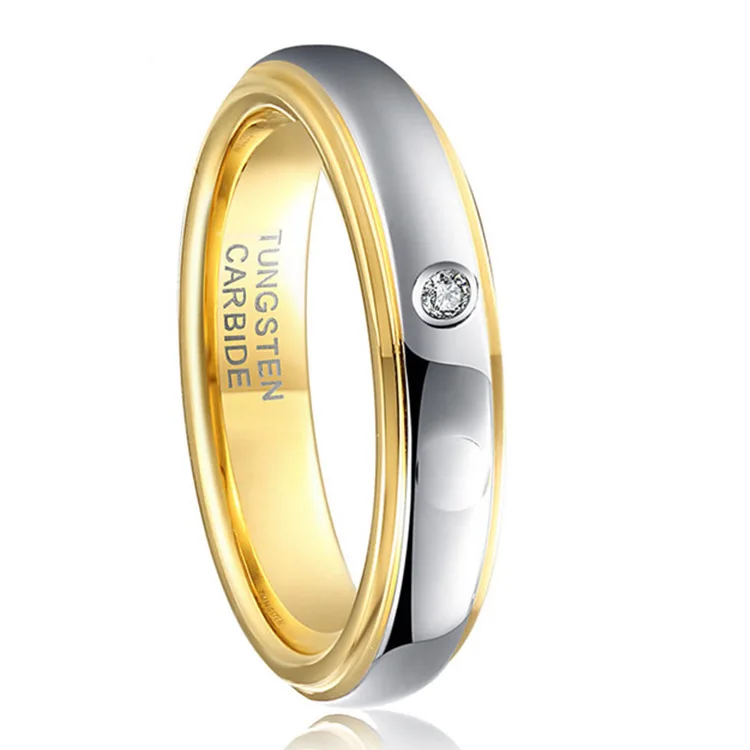
Energinox Two Tone Customize Gold Brushed Tungsten Carbide Finger Couple Wedding Ring Jewelry 