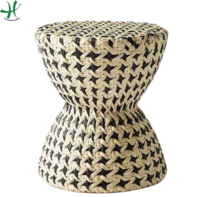 Handwoven Water Hyacinth with Metal Frame Table With, Living Room Furniture Round Coffee Side Table