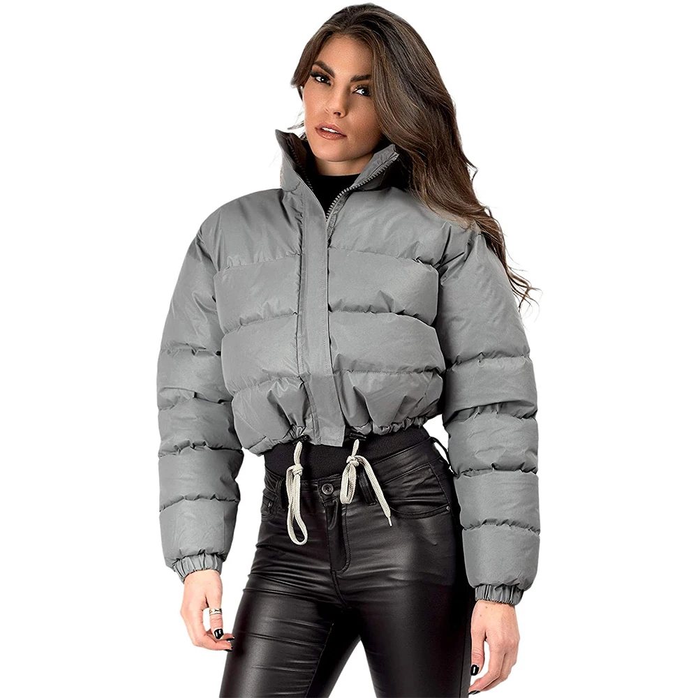 Женская Светоотражающая стеганая куртка Укороченное пальто куртки-пуховики для женщин