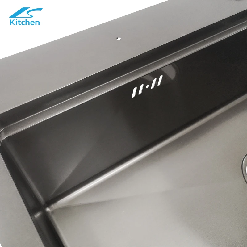 Матовая Черная кухонная раковина из нержавеющей стали 304 с одной чашей и нанопокрытием титана