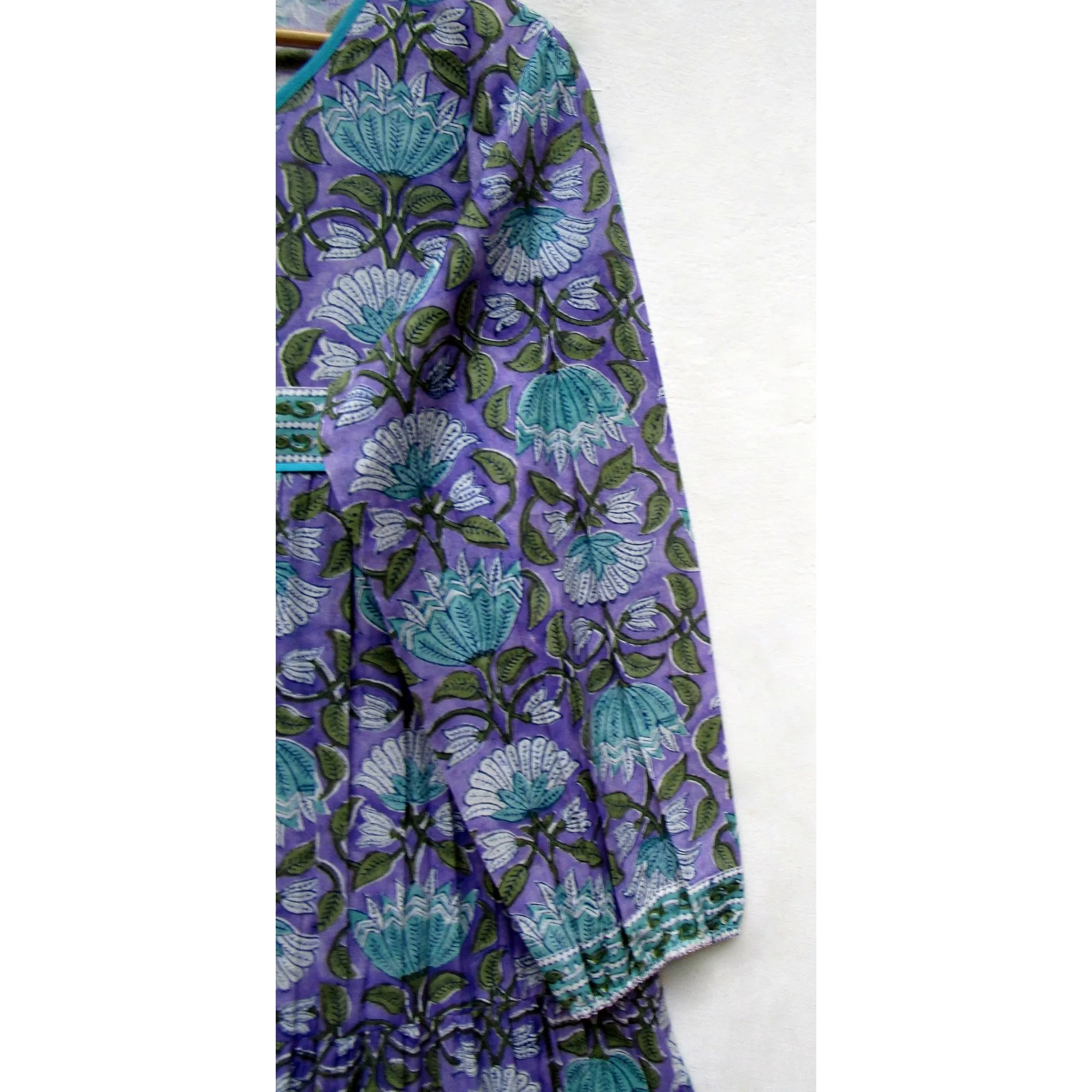 ambitious flower look hand block  printed cotton Indian maxi style look women dress - travel wear dress