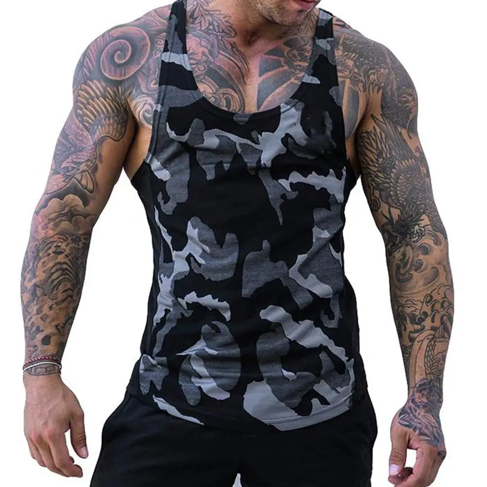 
sublimation printed singlet fit fitness men tank tops sports gym running singlet 