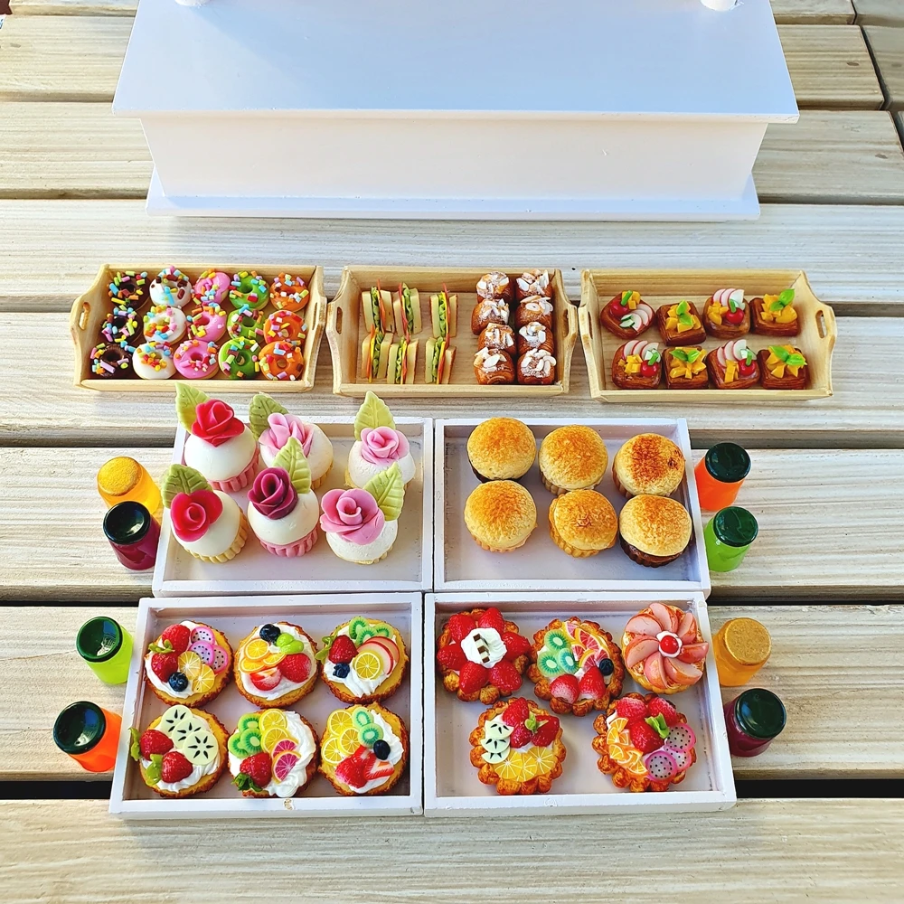 Mini DIY Wooden Cabinet for Toy Bakery Cake Pie Handmade 60x Dollhouse Christmas Gift Set for Kids