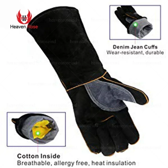 Heat Resistant-Gloves Heatproof Anti-skid Cowhide Leather Gloves With Long Sleeve
