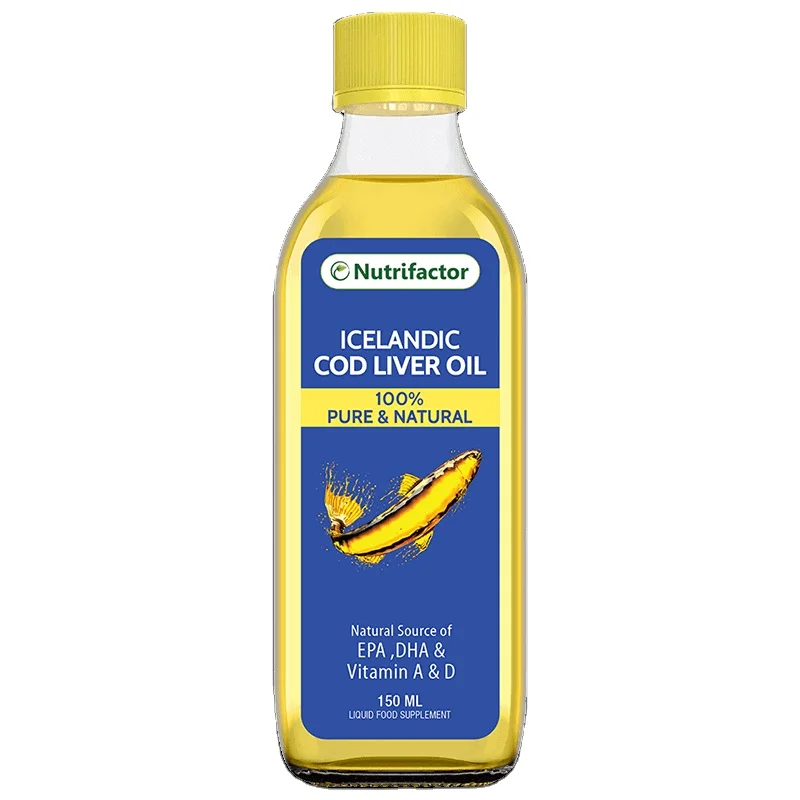 
ICELANDIC COD LIVER OIL Omega 3 EPA DHA Vitamin A Nutrifactor Healthcare Product Supports Heart Vision Joints Brain Health 