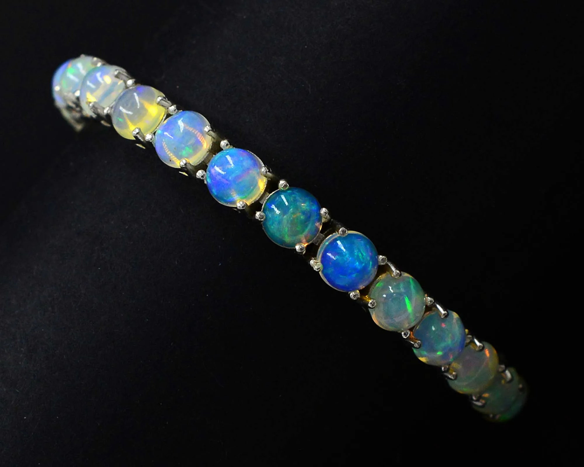 High Quality Opal 6 MM Round Shape Natural Gemstone 925 Sterling Silver Tennis Style Bracelet For Women By Jaipur Wholesaler