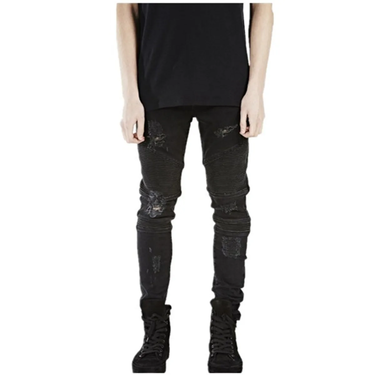 
ripped motor jeans Mens biker Skinny jeans for men slim elastic jeans denim Biker jeanshiphop pants in stock accept small order 