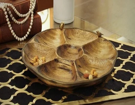 
Brass Serving Tray Round Shaped Wooden Wood India Art & Collectible 100% Handmade Gift.home Decoration.business Gift Teak Onavia 