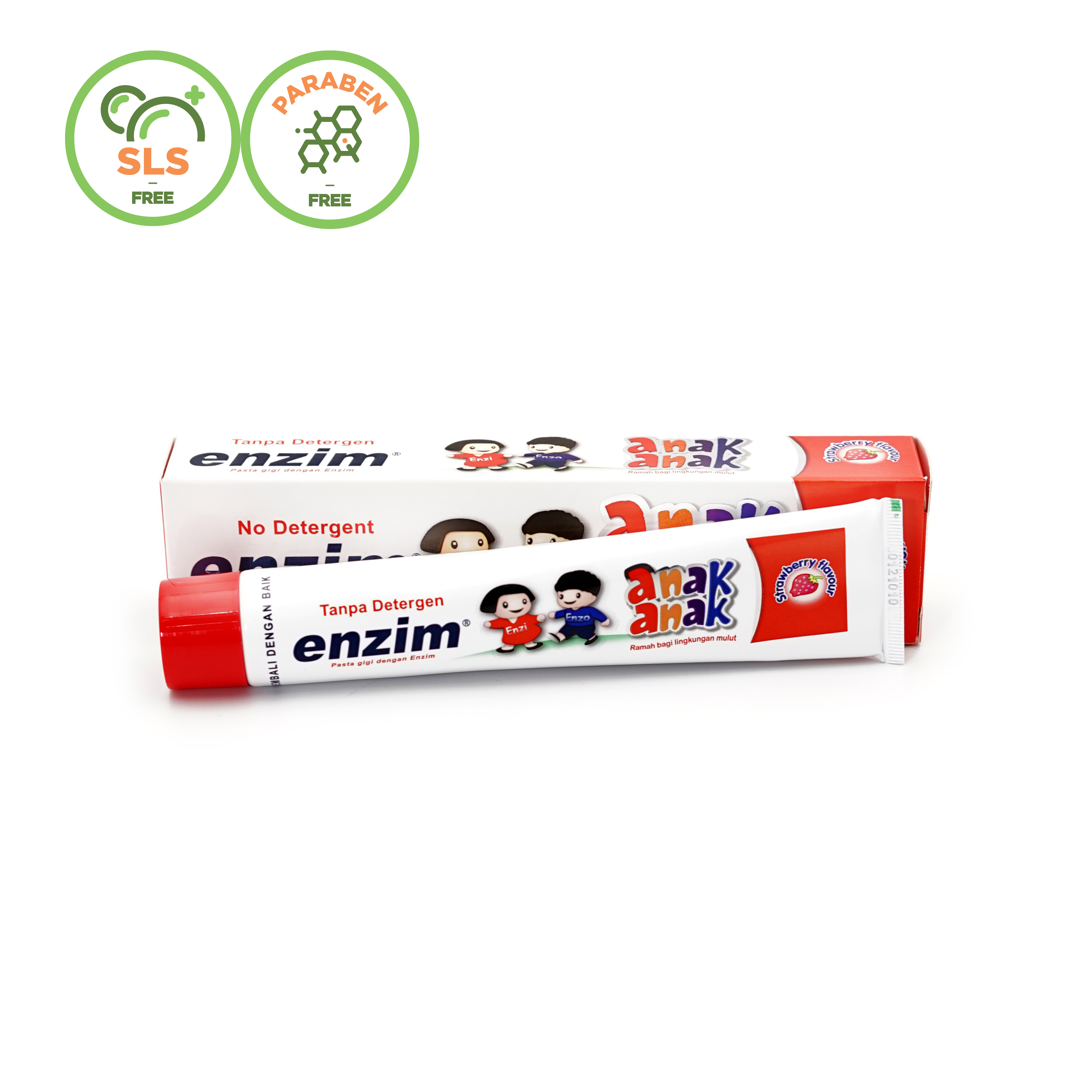 
Enzim Kids toothpaste strawberry Flavor with active enzymes and without detergent, size 50 ml/ 62 gr, OEM Acceptable 