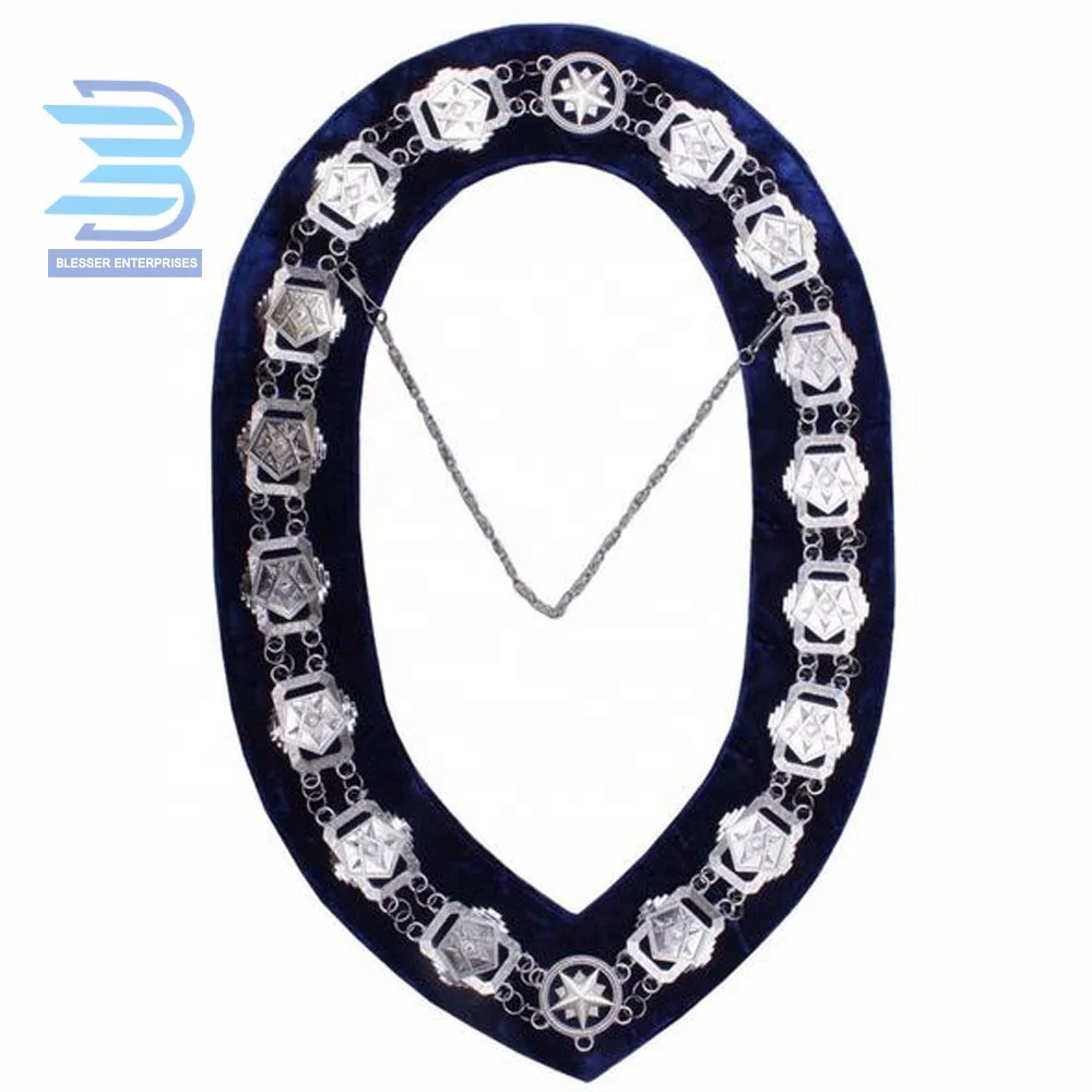 Regalia Masonic Compass Square Order of the Eastern Star OES Chain Collar /Gold On Blue