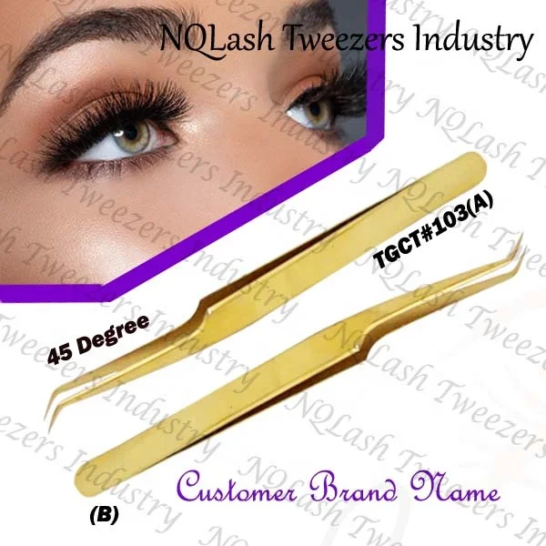 Eyelash Tweezers Russian Volume Extension Tweezers  High Quality Titanium Gold Color  Stainless Steel Private label NQLASH