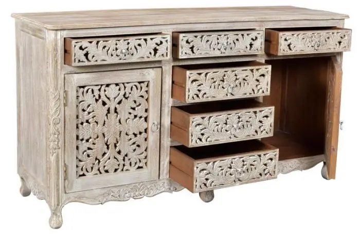 Hand carved Indian solid wooden  6 drawers combo dresser  INDIAN HANDCARVED EXOTIC STYLE 6 DRAWER COMMODE
