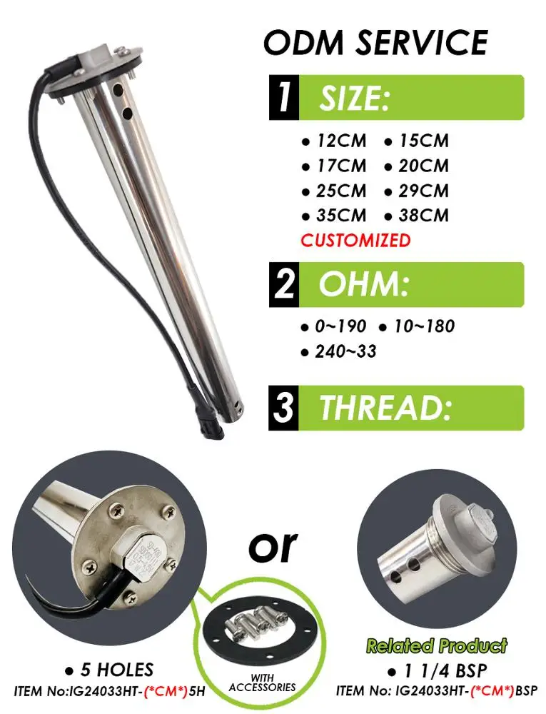 Stainless Steel 300 350 400 450 mm Size 5 Hole Thread  RV Tourist Cruise Wastewater Level Sensor Black Water Sewage Level Sender