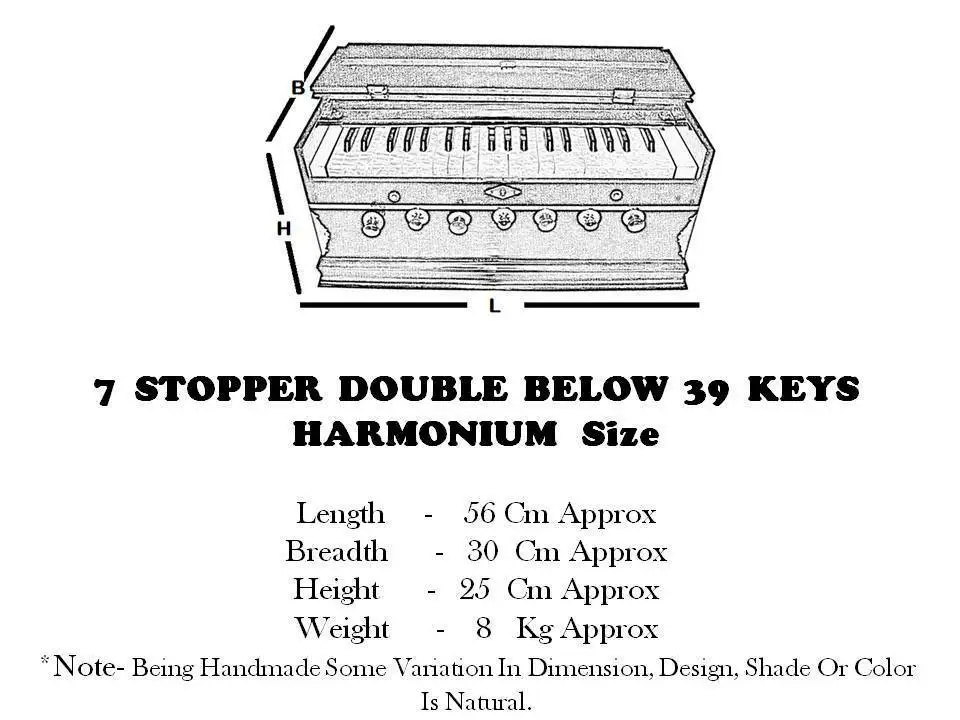 Harmonium 7 Stopper Double Bellow High Class Sound Laying Style Harmonium 39 Key 3.25 Octave Harmonium Long Sustain Sound