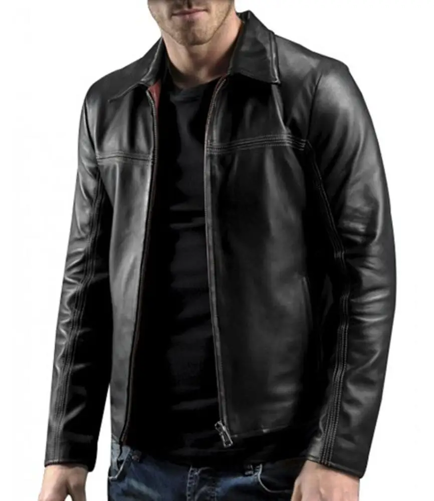  Мужская Черная куртка из натуральной овечьей кожи облегающая байкерская новый стиль модная кожаная