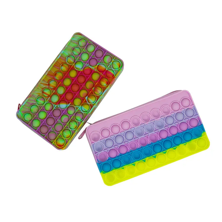 Pop Bubble silicone pencil pouch for kids children, rainbow stress relief pencil bag, pop it fidget toys pencil case