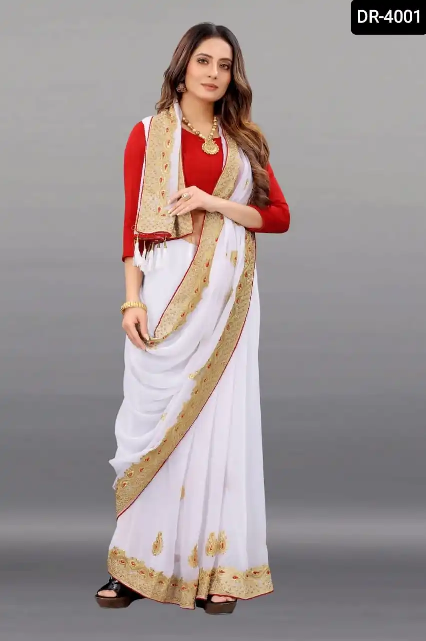 Сари индийского дизайна с вышивкой сари из креп-жоржета привлекательным цветом и блузкой для женщин вечеринки