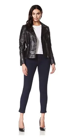 
Ladies Leather Jacket Stylish Fashion Designer Waxed Soft Biker Motorcycle Style Jacket Black 