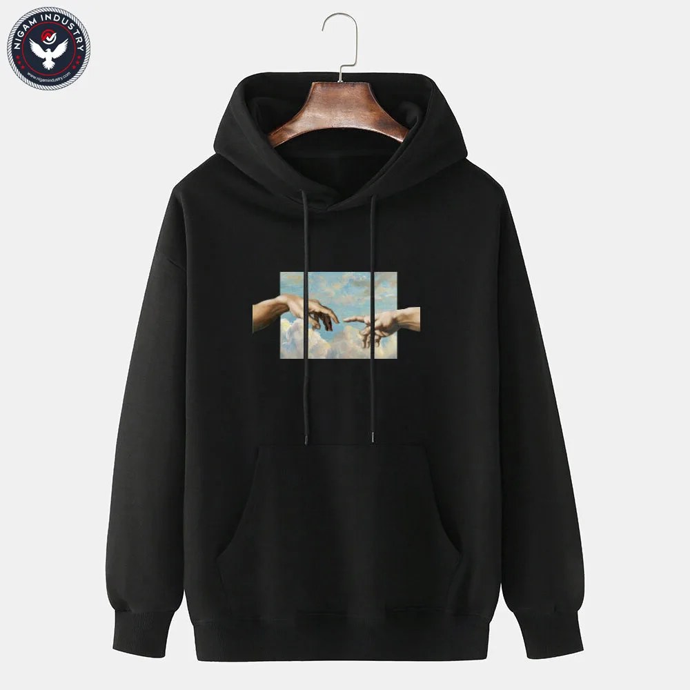 
Mens Touch Hand Graphic Print 100% Cotton Solid Casual Pullover Hoodie 
