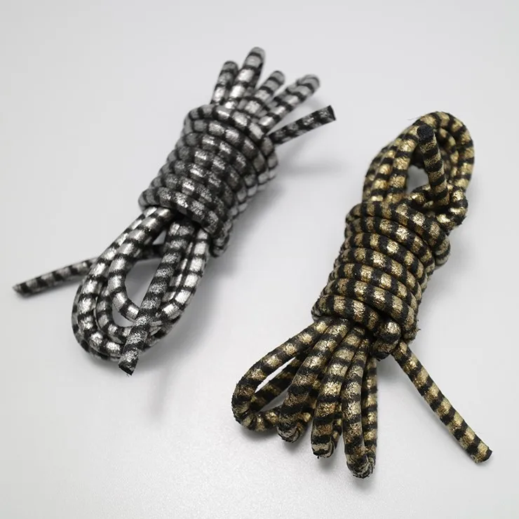 
100% Rawhides производит кожаные шнурки для обуви с металлическим принтом 