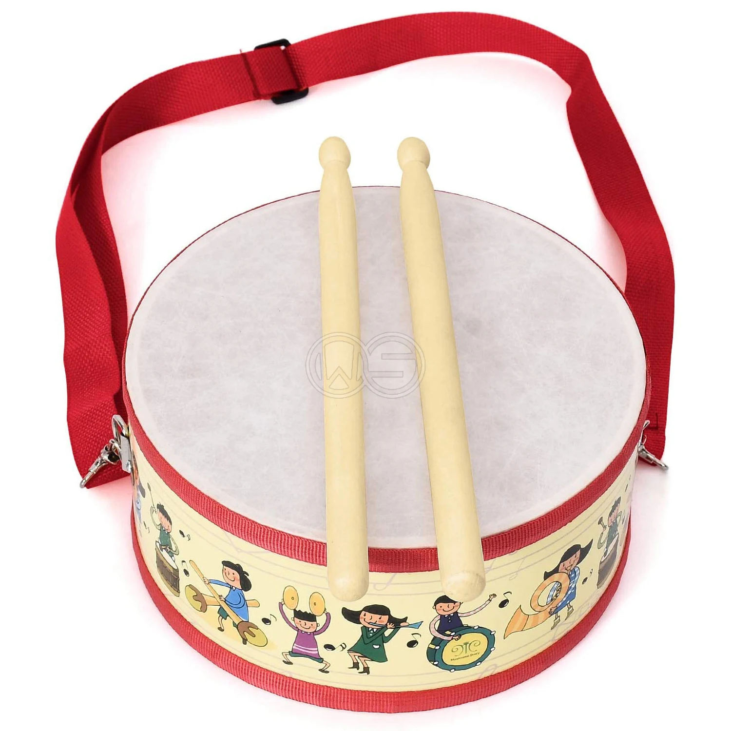 Детский барабан, деревянный игрушечный барабан с ремешком для переноски, палка для детей, подарок для малышей, красный 8x4 дюймов