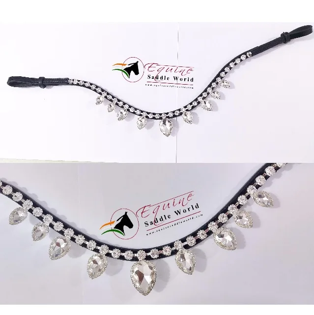HIGH QUALITY HORSE BROW BAND WITH CLEAR HANGING CRYSTALS LUXURY EQUESTRIAN WITH BACK OPEN STICKY TAPE AT LOOP.